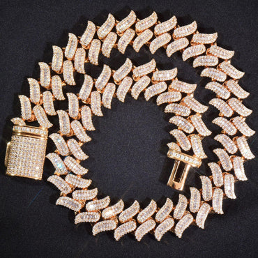 15mm Beard Step Cut Cuban Chain Necklace with Copper & Zircon - CaratixJewelry