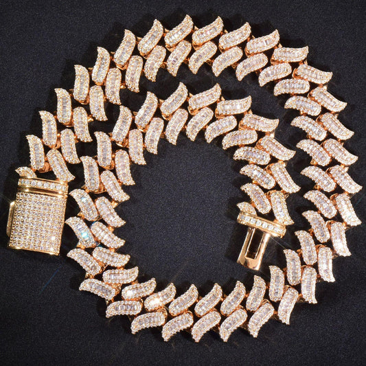 15mm Beard Step Cut Cuban Chain Necklace with Copper & Zircon - CaratixJewelry