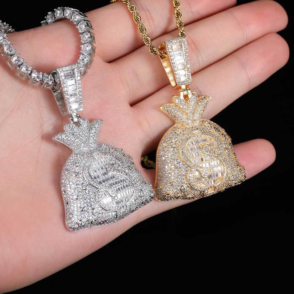 Money Bag Ice Pendant Zircon Hip Hop Jewelry Necklace for Men | Caratix Jewelry - CaratixJewelry