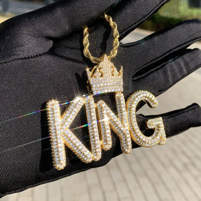KING Letter Pendant Necklace | Iced Out Hip Hop Streetwear Jewelry - CaratixJewelry