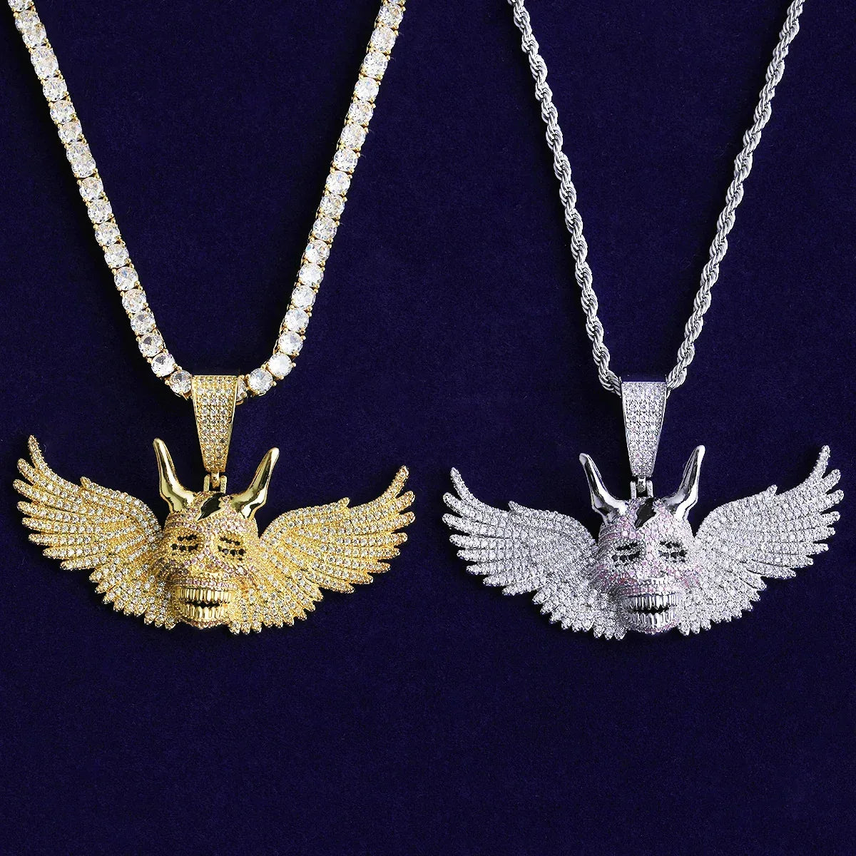 Iced Out Winged Skull Pendant | Men's "Fallen Angel" Necklace - CaratixJewelry