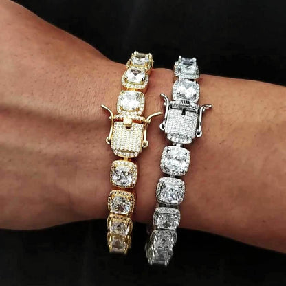 10mm Square Tennis Chain Bracelet with Micro-Paved Square Zircon for Men | Caratix Jewelry - CaratixJewelry