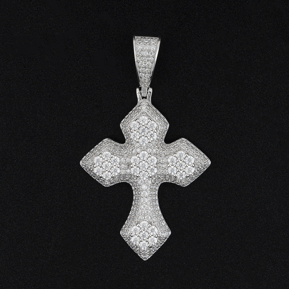 S925 Sterling Silver Moissanite Cross Pendant | Iced Out Cross for Tennis Chain | Caratix