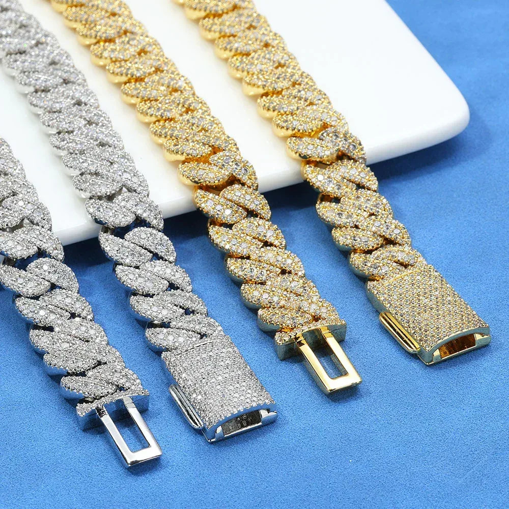 14mm Moissanite Cuban Link Chain with Flip-Lock Clasp – Custom S925 Sterling Silver Iced-Out Hip Hop Men’s Luxury Streetwear Necklace - CaratixJewelry