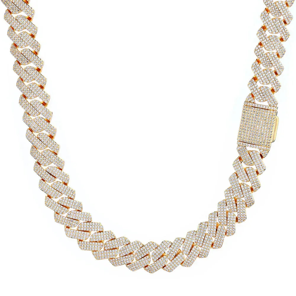 20mm Three-Row Cuban Chain Necklace with Zircon Stones - CaratixJewelry