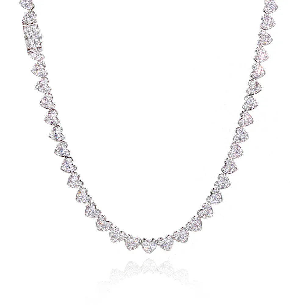 8mm Heart Moissanite Cuban Link Chain – S925 Sterling Silver Iced-Out Hip Hop Men’s Luxury Streetwear Necklace - CaratixJewelry