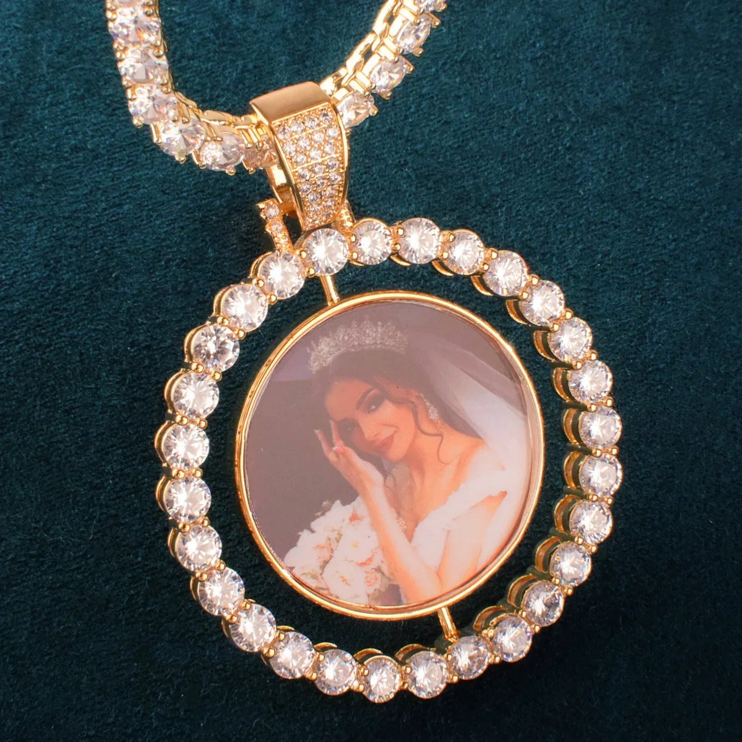 Spinning Photo Pendant Necklace | Iced Out CZ Custom Picture Hip Hop Jewelry - CaratixJewelry