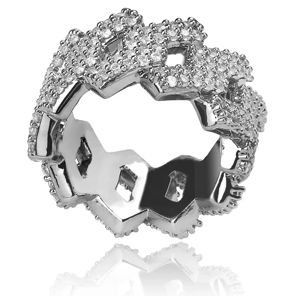 14mm Men's Iced Out Cuban Ring | Heavyweight Rapper Pave Band | Caratix