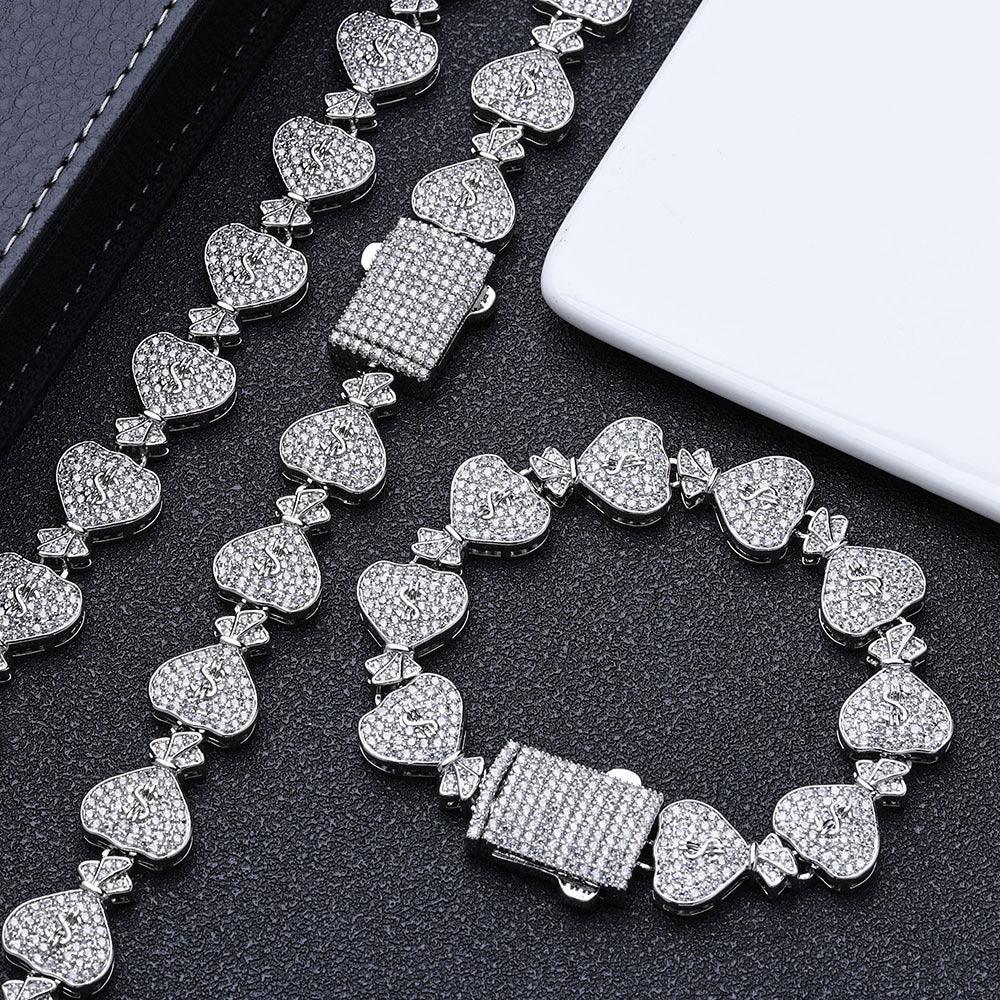 15mm Money Bag Zircon Cuban Chain Necklace - CaratixJewelry
