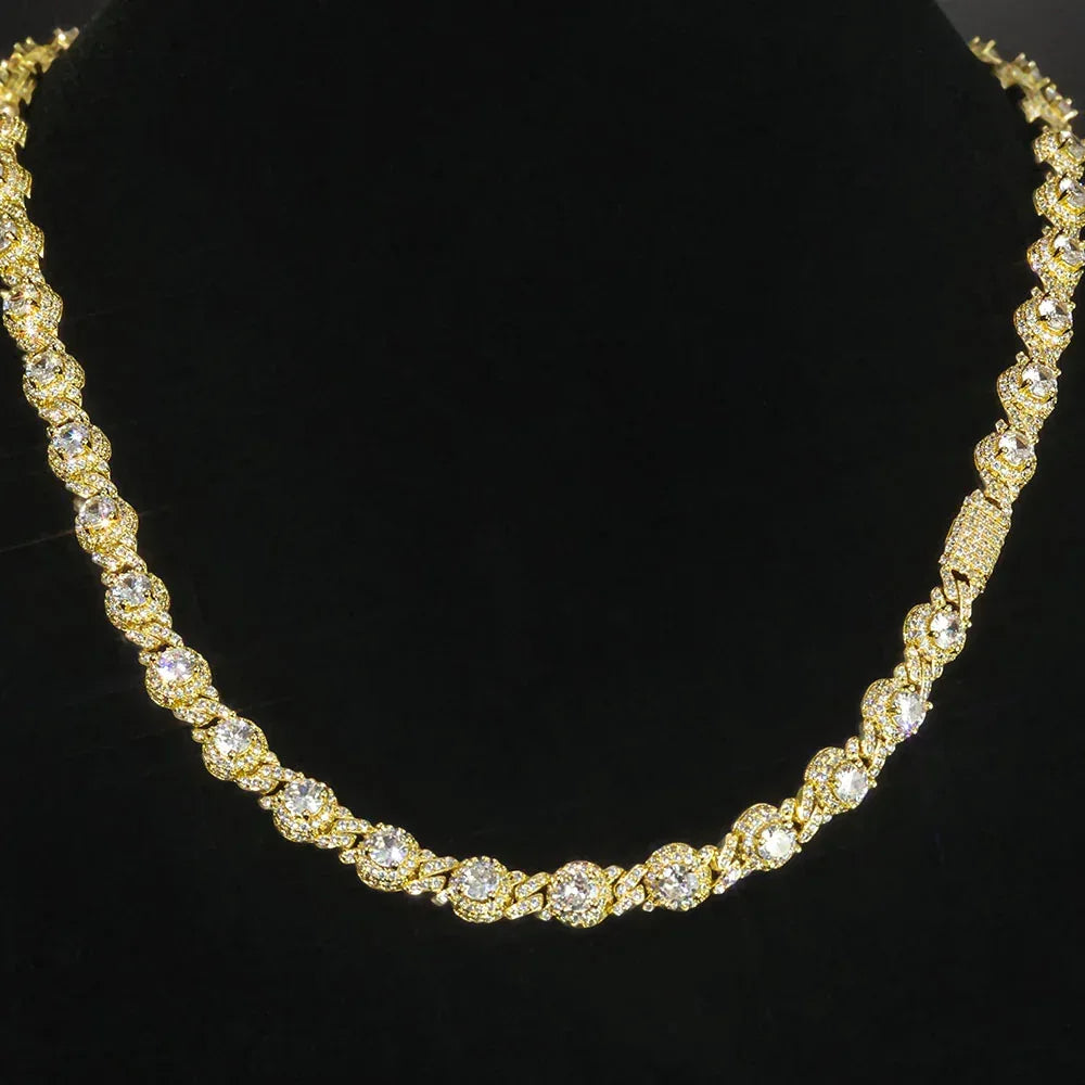 7.5mm Iced Out Bead Cuban Chain Necklace Zircon - CaratixJewelry