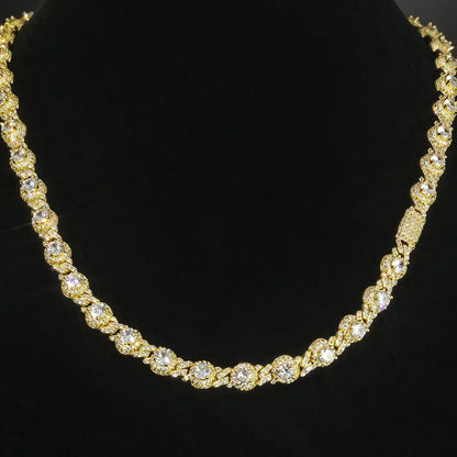 7.5mm Iced Out Bead Cuban Chain Necklace Zircon - CaratixJewelry