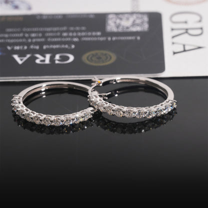 S925 Sterling Silver Moissanite Hoop Earrings | D VVS1 Pave Set Hoops | Caratix