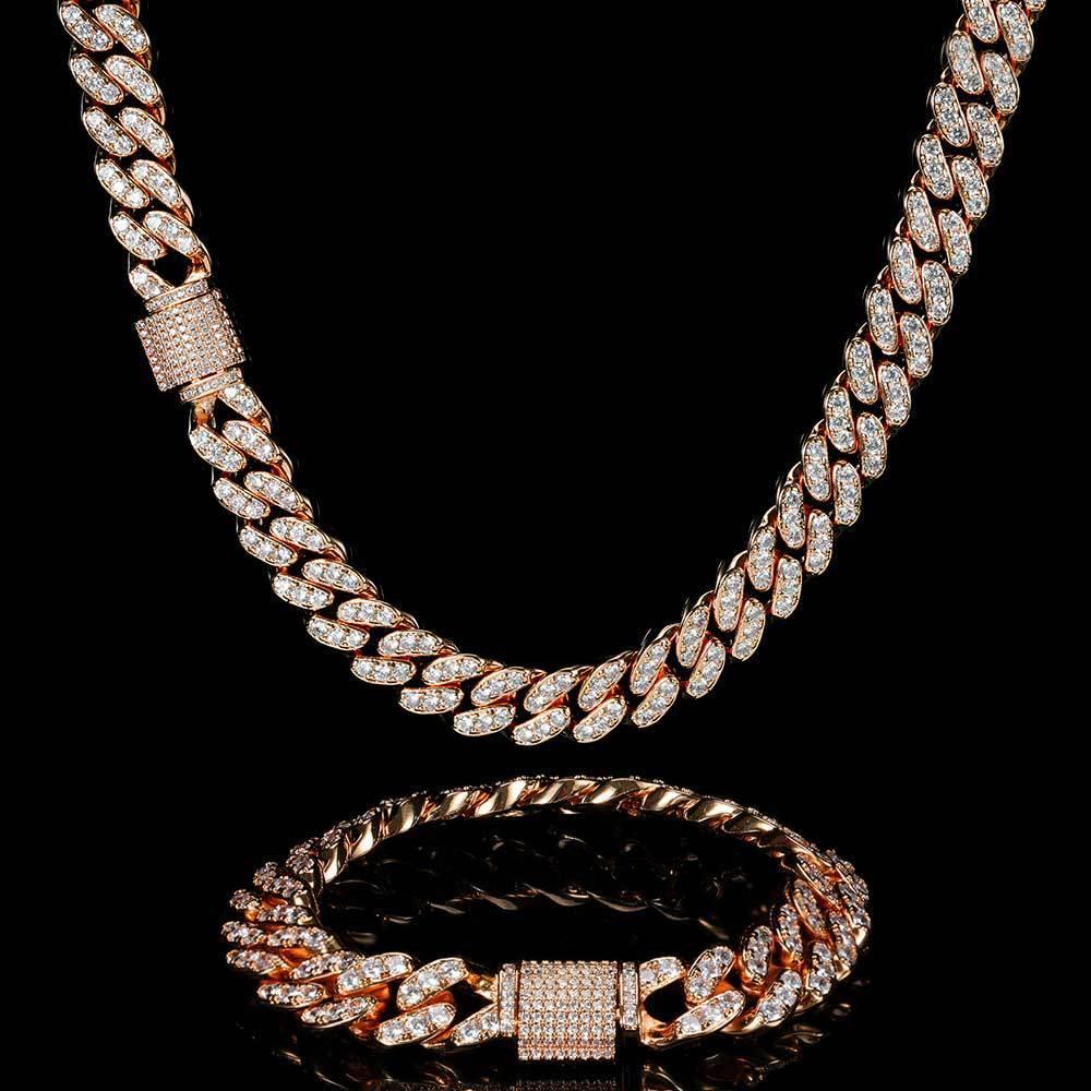 12mm Iced Out Cuban Chain Necklace Single Row Zircon - CaratixJewelry