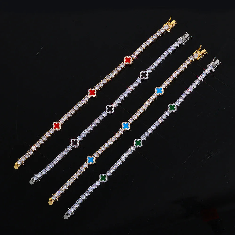 Custom S925 Silver Enamel Clover Bracelet | Chic Gold Chain Rapper Style Accents | Caratix - CaratixJewelry