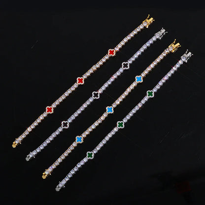 Custom S925 Silver Enamel Clover Bracelet | Chic Gold Chain Rapper Style Accents | Caratix - CaratixJewelry