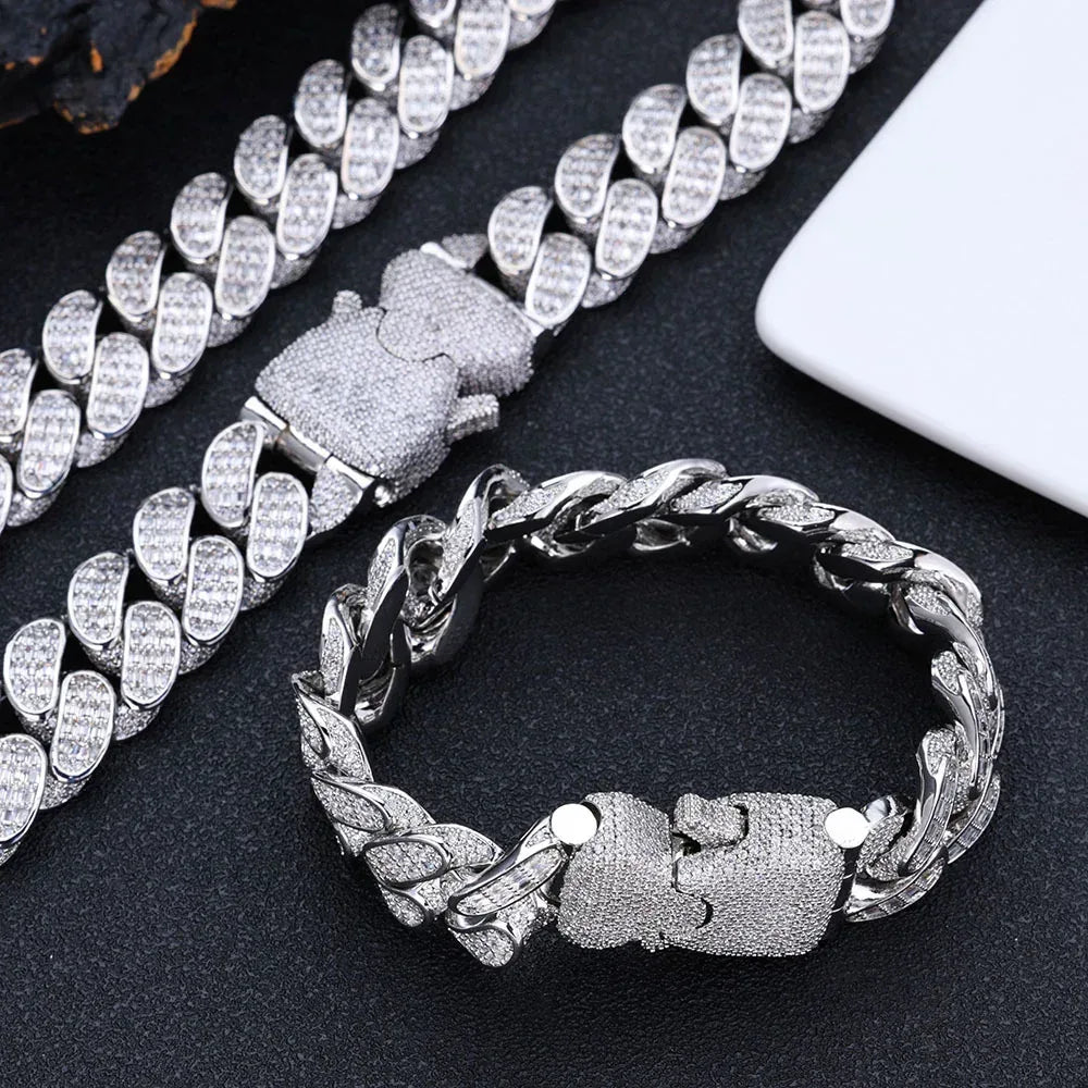 Triple-Row T-Cut Moissanite Cuban Link Chain – S925 Sterling Silver Iced-Out Hip Hop Men’s Luxury Streetwear Necklace - CaratixJewelry
