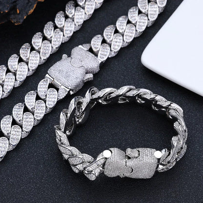 Triple-Row T-Cut Moissanite Cuban Link Chain – S925 Sterling Silver Iced-Out Hip Hop Men’s Luxury Streetwear Necklace - CaratixJewelry