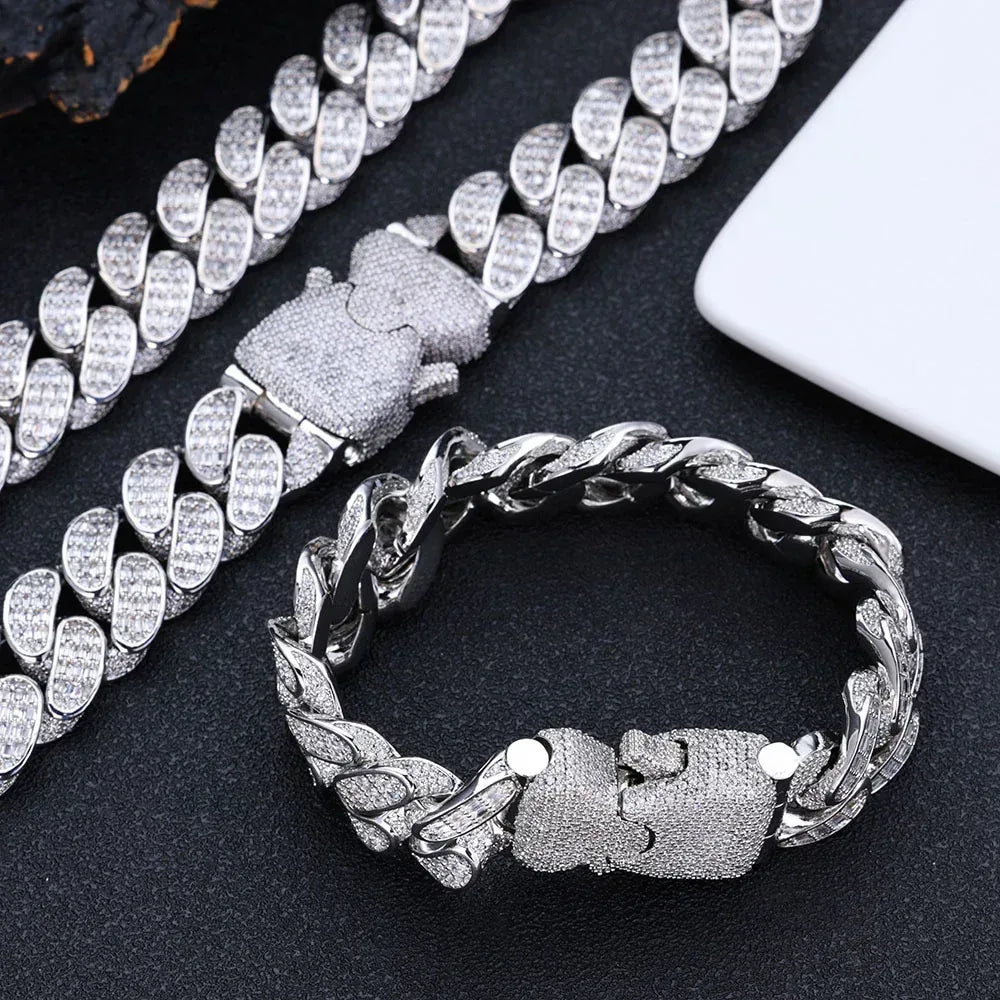 18mm Triple Row T-Cut Zircon Cuban Link Bracelet for Men | Caratix Jewelry - CaratixJewelry