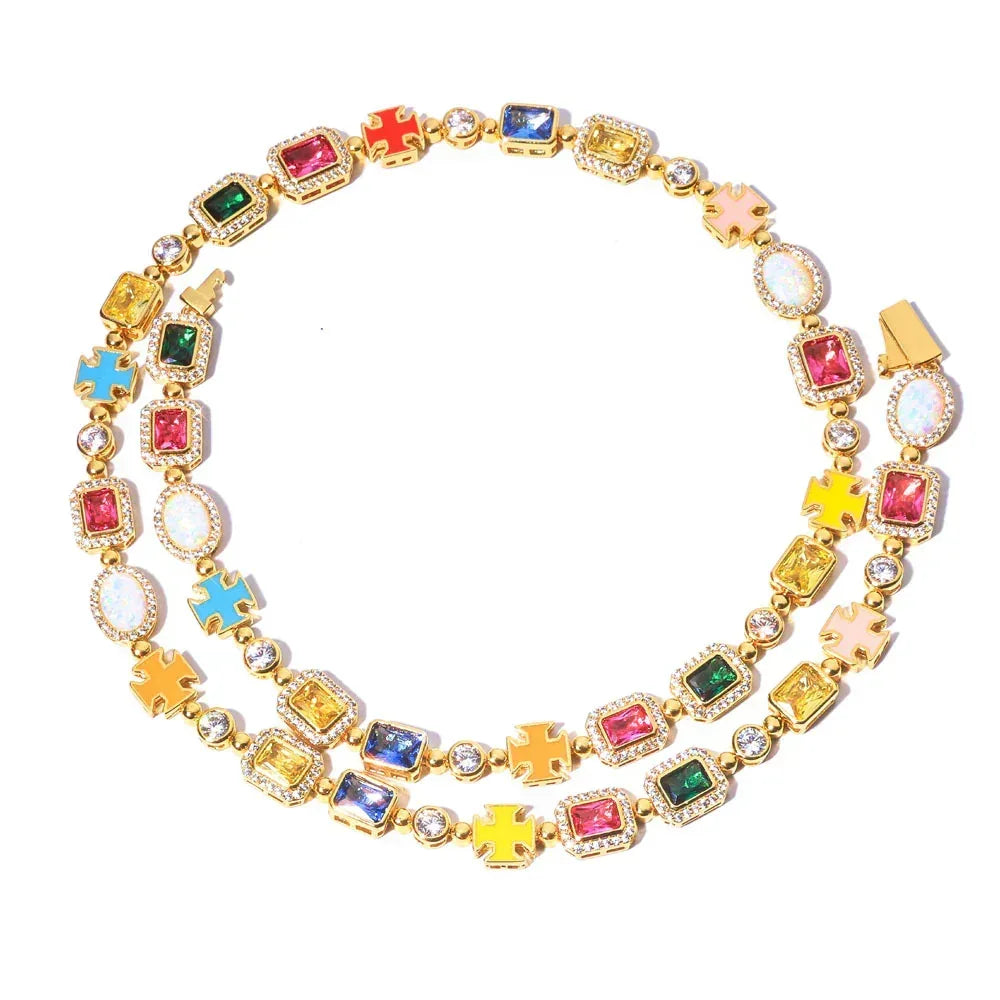 Colorful Gemstone Necklace with Zircon for Men and Women | High-End Hip Hop Jewelry | Caratix Jewelry - CaratixJewelry