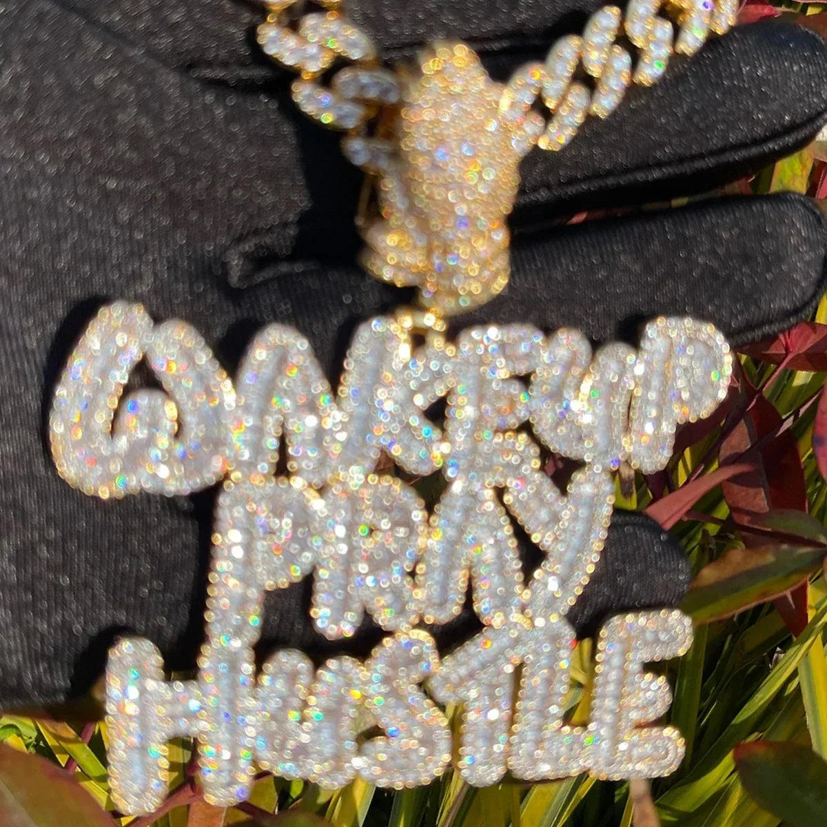 Luxury Wake Up Pray Hustle Iced Out Pendant | Men's Hip Hop Quote Necklace | Premium Copper CZ Motto Jewelry | Unisex Entrepreneur Bling | Caratix - CaratixJewelry