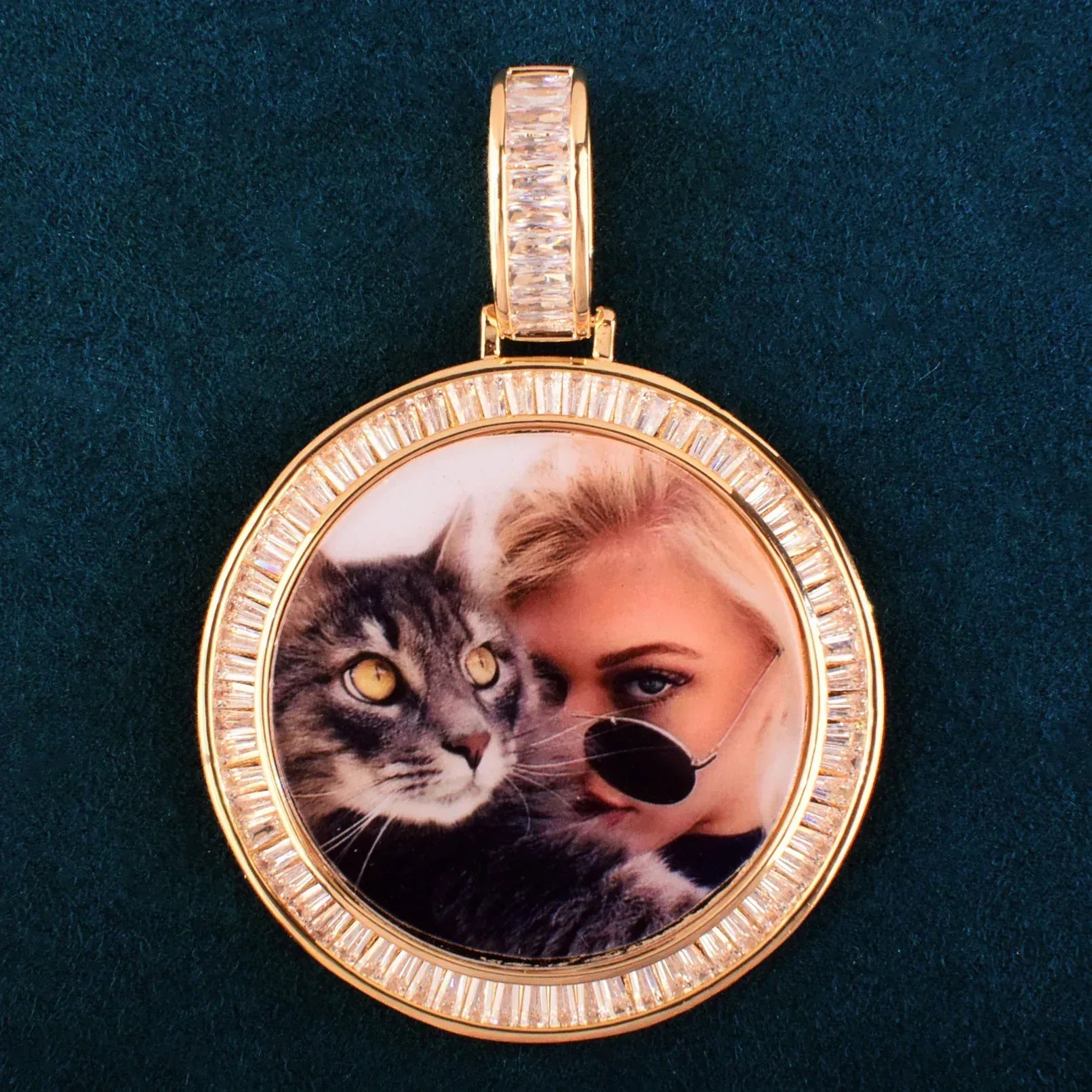 Round Photo Pendant Necklace | Gold/Silver/Rose Gold CZ DIY Hip Hop Jewelry - CaratixJewelry