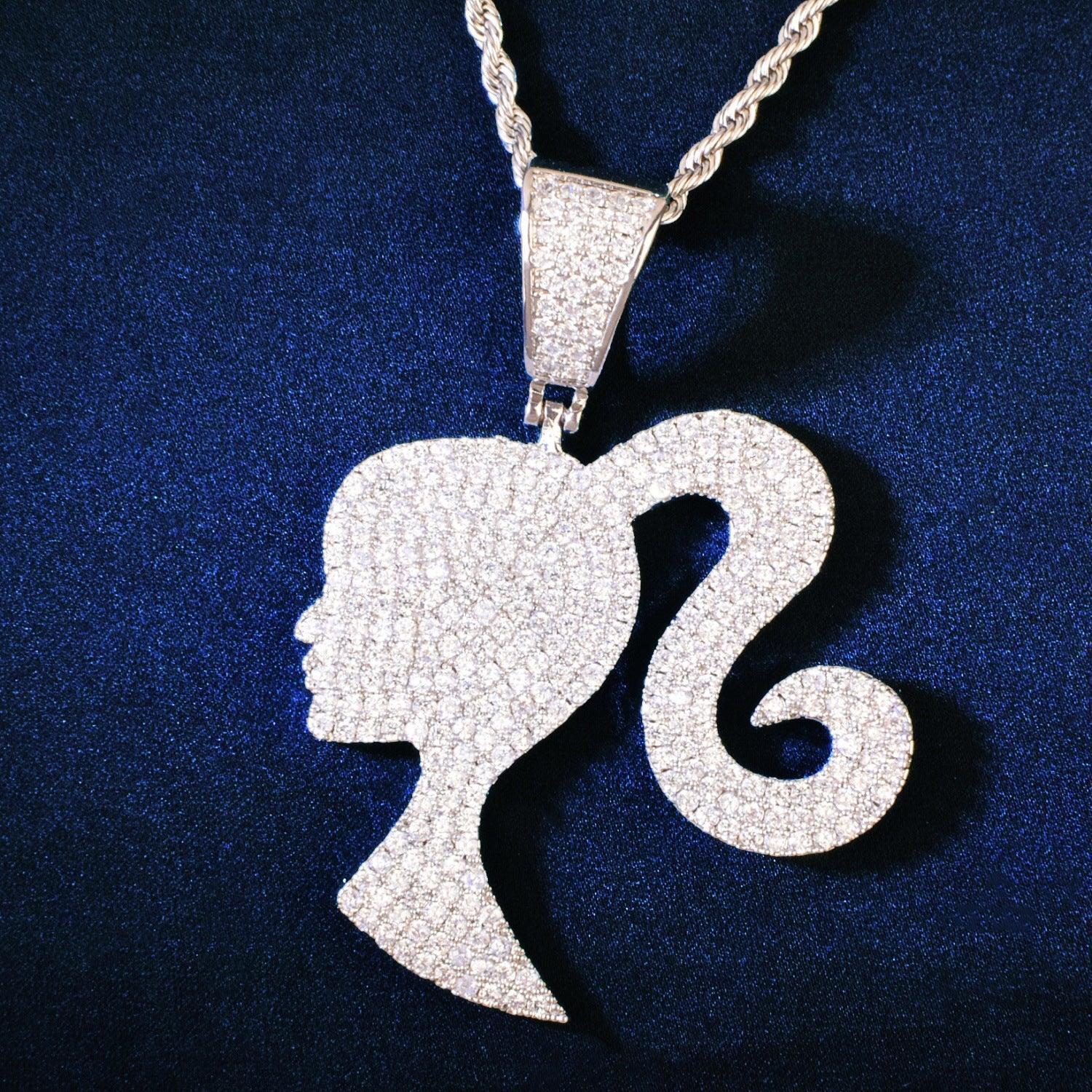 Barbie Pendant Necklace | CZ Iced Out Hip Hop Trendy Unisex Jewelry - CaratixJewelry