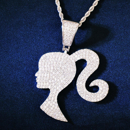 Barbie Pendant Necklace | CZ Iced Out Hip Hop Trendy Unisex Jewelry - CaratixJewelry