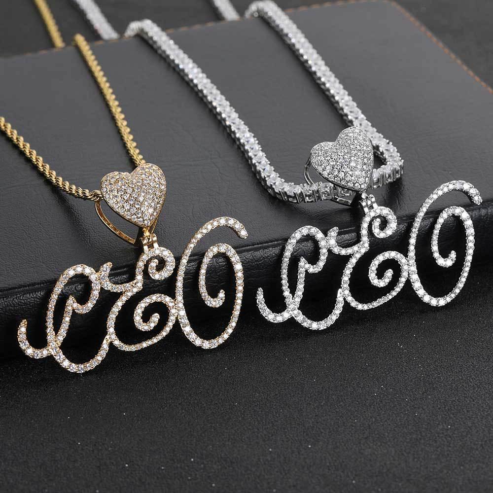 Heart Lock Calligraphy Letter Pendant Necklace with Zircon Stones for Men and Women | Caratix Jewelry - CaratixJewelry