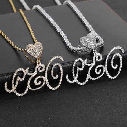 Heart Lock Calligraphy Letter Pendant Necklace with Zircon Stones for Men and Women | Caratix Jewelry - CaratixJewelry
