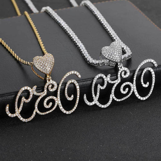 Heart Lock Calligraphy Letter Pendant Necklace with Zircon Stones for Men and Women | Caratix Jewelry - CaratixJewelry