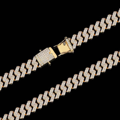 12mm Double Row Iced Out Cuban Chain Zircon Hip Hop Necklace - CaratixJewelry