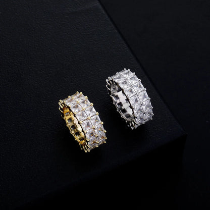 Double Row Baguette Diamond Ring | T-Square Zirconia Band | Caratix