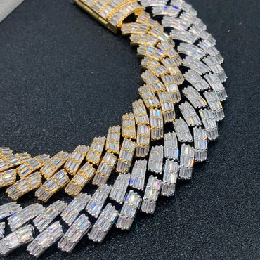 18mm Triple Row Moissanite Cuban Link Chain | Baguette & Round Cut Mix | Caratix