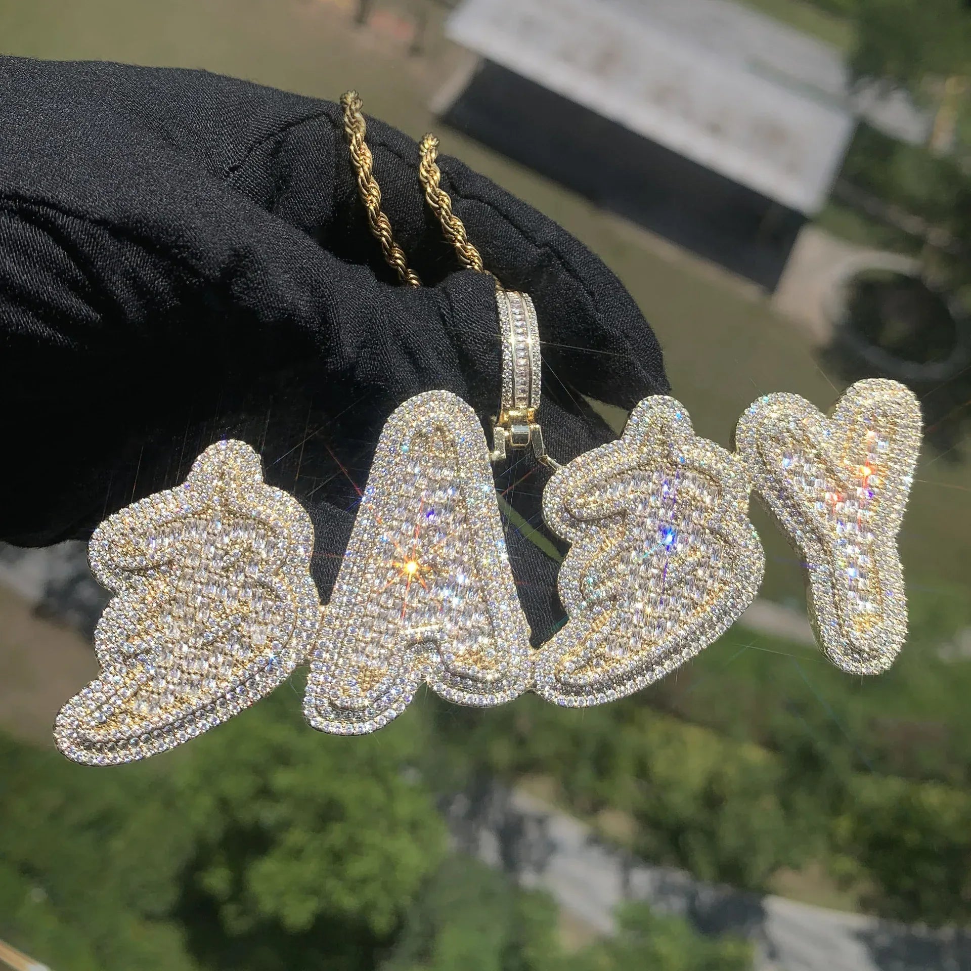 18K Gold Letter Pendant | Baguette CZ Iced Out DIY Hip Hop Men’s Jewelry - CaratixJewelry
