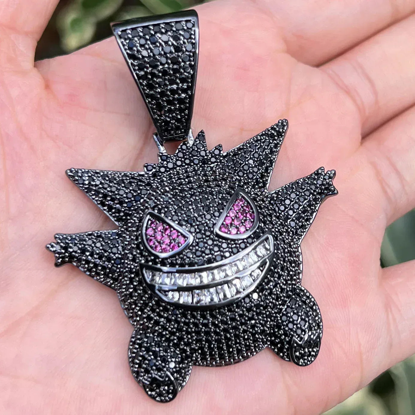 Purple Gengar Pendant Necklace | Iced Out CZ Hip Hop Cartoon Streetwear Jewelry - CaratixJewelry
