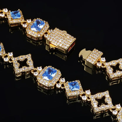 Geometric Blue Zircon Hip Hop Bracelet Rapper Iced Out Chain Style for Women | Caratix Jewelry - CaratixJewelry