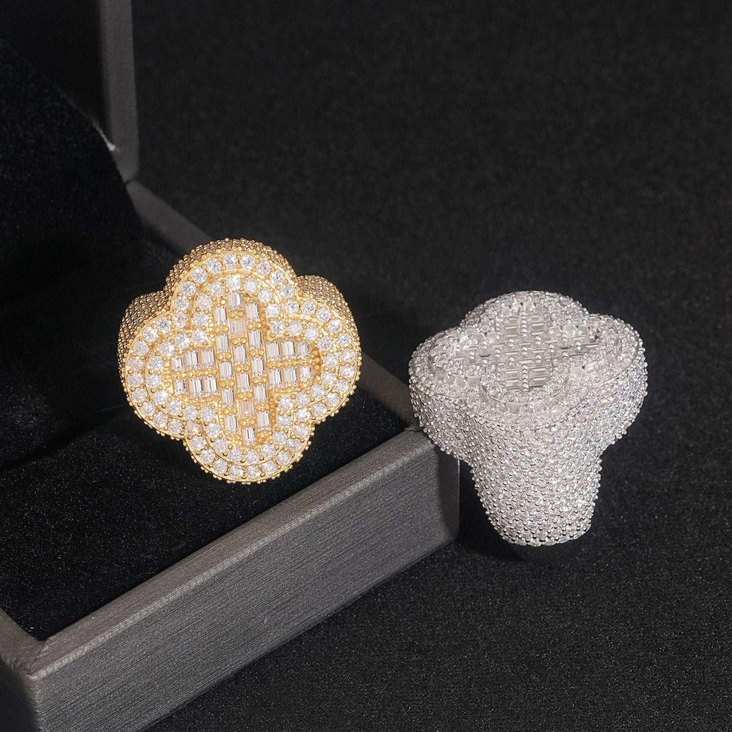 Moissanite Lucky-Motif Hip Hop Ring | 925 Silver Unisex Iced Out Fashion Jewelry - CaratixJewelry