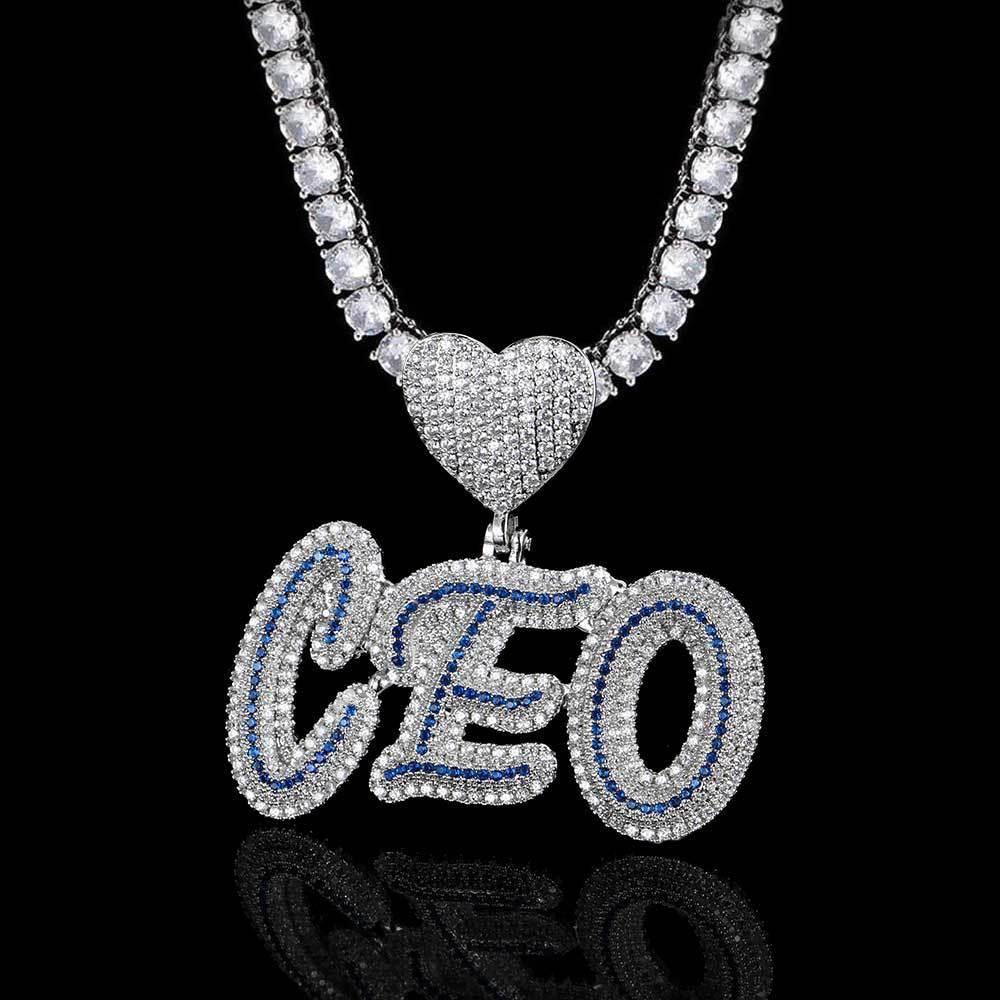 Creative Heart Lock and Calligraphy Letter Pendant Necklace with Micro-Pave Zircon for Men | Caratix Jewelry - CaratixJewelry