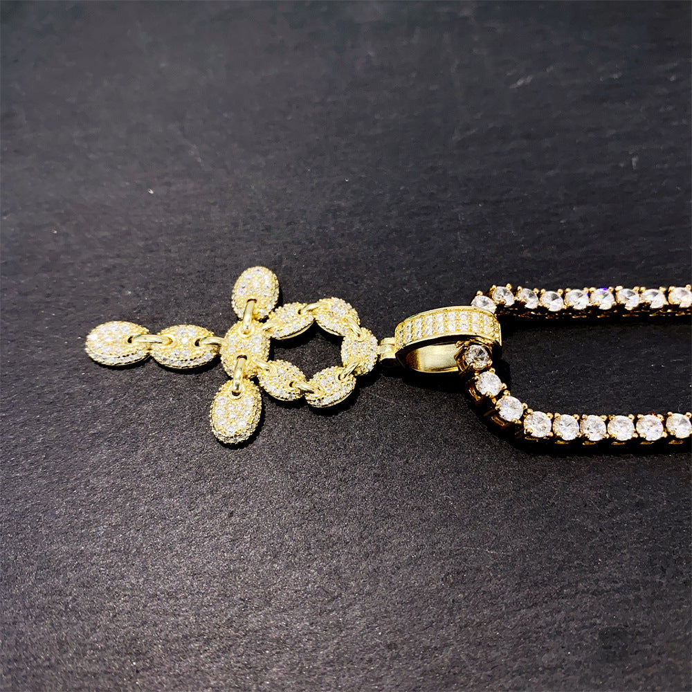 Iced Out Cross Pendant | Men's Gold Plated Hip Hop Cross Necklace | Caratix