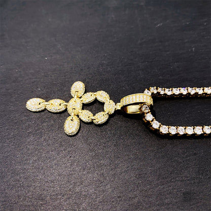 Iced Out Cross Pendant | Men's Gold Plated Hip Hop Cross Necklace | Caratix
