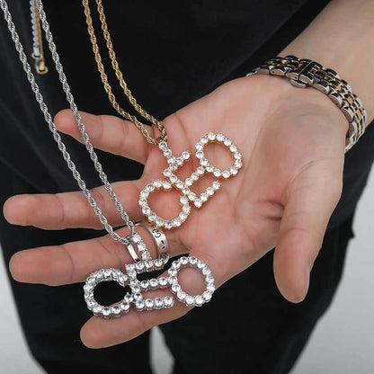 Letter Combination Pendant Necklace with Single Row Zircon Stones for Men | Caratix Jewelry - CaratixJewelry