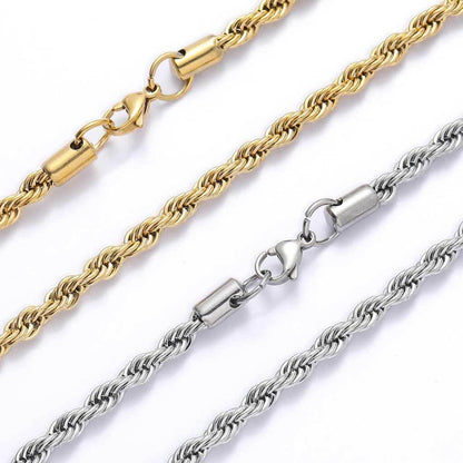 Stainless Steel Rope Chain Necklace 18K Gold Plated Unisex | Caratix Jewelry - CaratixJewelry