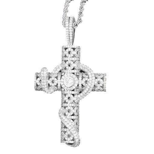 Iced Out Snake Wrapped Cross Pendant | Men's 3D Serpent Crucifix Necklace | Premium Copper CZ Gothic Jewelry | Venom & Faith Bling | Caratix - CaratixJewelry