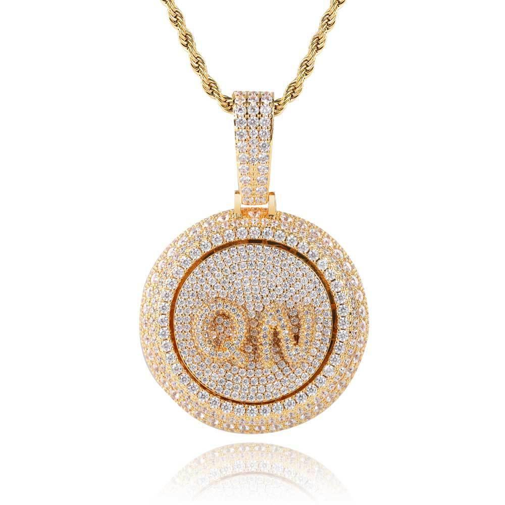 Custom Rotating Letter Pendant Necklace with Micro-Pave Zircon Stones for Men | Caratix Jewelry - CaratixJewelry