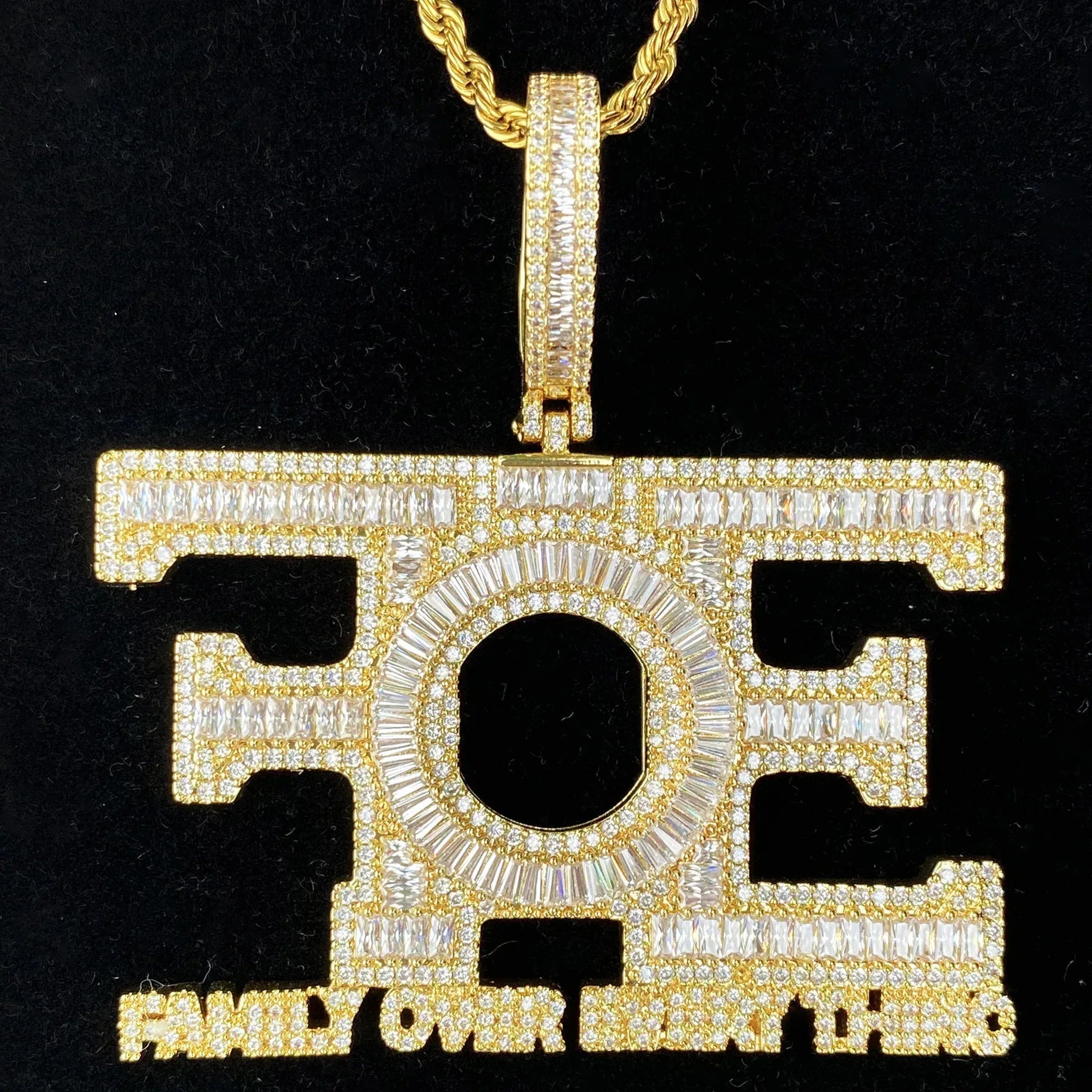 New Iced Out "FOE" Pendant | Women's "Family Over Everything" Necklace - CaratixJewelry