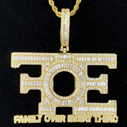 New Iced Out "FOE" Pendant | Women's "Family Over Everything" Necklace - CaratixJewelry
