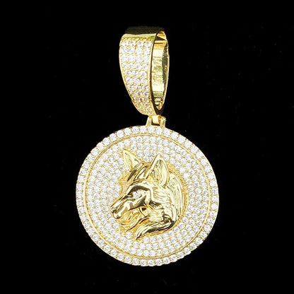 Iced Out Round Wolf Head Medallion | Men's Real Copper CZ "Alpha" Necklace | - CaratixJewelry