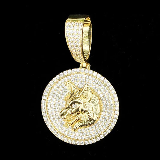 Iced Out Round Wolf Head Medallion | Men's Real Copper CZ "Alpha" Necklace | - CaratixJewelry