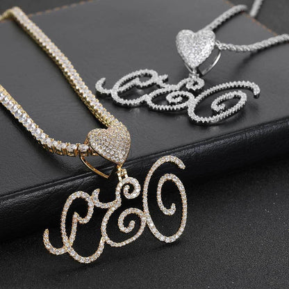 Heart Lock Calligraphy Letter Pendant Necklace with Zircon Stones for Men and Women | Caratix Jewelry - CaratixJewelry