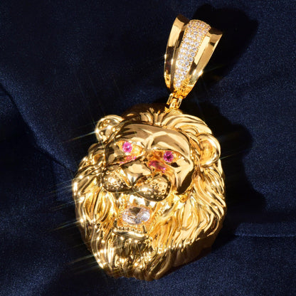 Iced Out Lion Head Pendant Necklace for Men – Solid Copper CZ Hip Hop Jewelry - CaratixJewelry